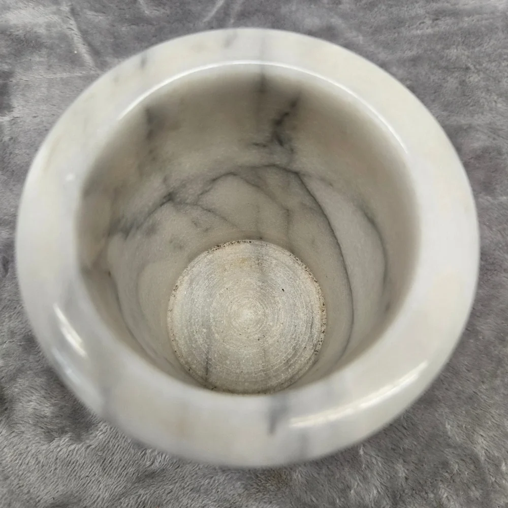 White Marble Wine Chiller Utensil Holder Heavy Solid‎ Stone Grey Veined Cylinder
